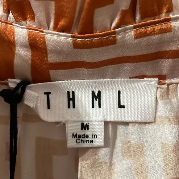 NWT THML Orange and Black Geometric Blouse Size M - Picture 6 of 8